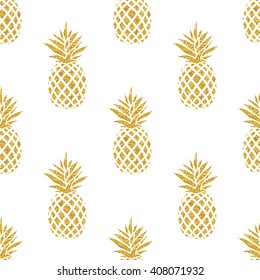 Seamless summer gold pineapple on colored background. Seamless pattern in vector. Fruit illustration