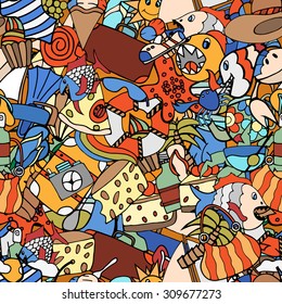 Seamless of Summer hand doodles elements Pattern. Vector illustration