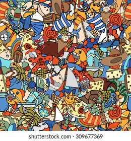 Seamless of Summer hand doodles elements Pattern. Vector illustration