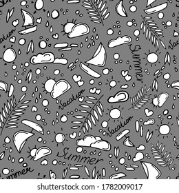 Seamless summer hand-drawn pattern with boats, clouds and hearts. Doodle. For the design of covers, fabric, packaging paper, things, posters.