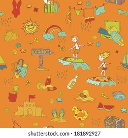 Seamless Summer Holiday Background - for design and scrapbook -  hand drawn in vector