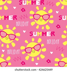 Seamless Summer Holiday And Sun Pattern Vector Illustration