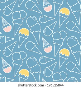 Seamless summer ice cream pattern (blue background)