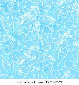 Seamless summer ice cream pattern (grunge ice background)