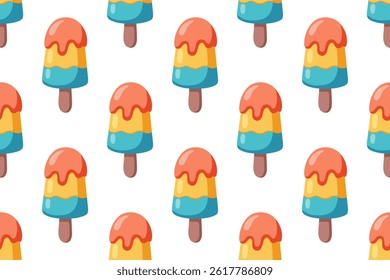 Seamless summer ice cream pattern. Cartoon vector colourful popsicles on background