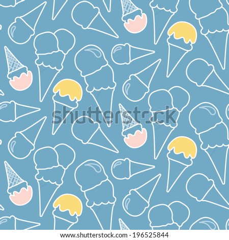 Seamless summer ice cream pattern (blue background)