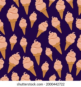 Seamless summer ice cream pattern.Twisted ice cream cone. Hand drawn line art design for web, site, advertising, banner, poster, board and print.