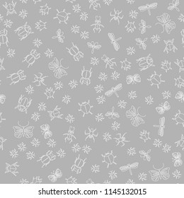 Seamless summer insects pattern background. Nice and beautiful vector graphic illustration