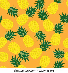 Seamless summer Orange color pineapple on colored background. Seamless pattern in vector. Fruit illustration