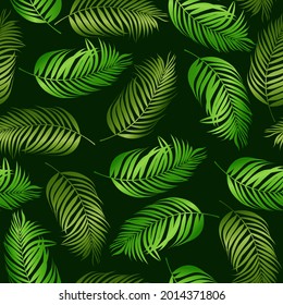 Seamless summer palm leaves pattern, vector background illustration