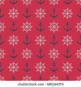 Seamless summer pattern with anchors and rudders, zig-zag.