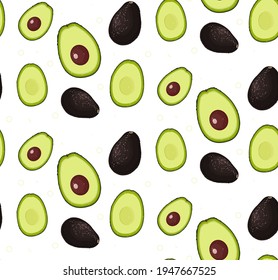 Seamless summer pattern with avocado to white background