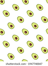 Seamless summer pattern with avocado's slices to white background