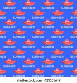 Seamless summer pattern background vector. Pattern with woman elements - hat and sunglasses. Vector fashion pattern for summer.