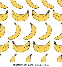 Seamless summer pattern with bananas in a doodle style. Hello Summer. Banana pattern. Vector image.