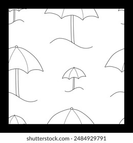 Seamless summer pattern beach umbrella. Linear Hand drawn vector illustration. Vacation Outdoor sun protection. Background Illustration for Wrapping, T-shirt print, Textile, Fabric design.