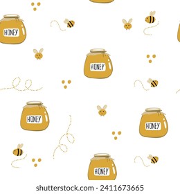 Nahtloses Sommermuster mit Bienen und Honig. Geeignet für Babybekleidung, Küchentücher, Notebooks usw.