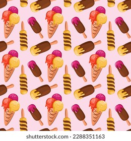 Seamless summer pattern with berry ice cream. Bright seamless background for textiles and design. Vector illustration