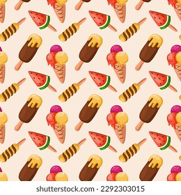 Seamless summer pattern with berry ice cream. Bright seamless background for textiles and design. Vector illustration