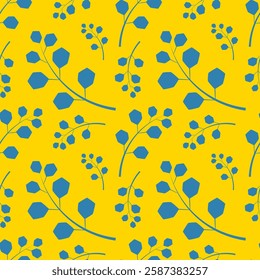 Seamless, summer pattern with blue branches on a yellow background