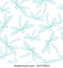 Seamless summer pattern with blue dragonflies