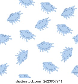 Seamless summer pattern with blue seashells. Cute repeating texture for textile, wrapping, wallpaper, or beach accessories. Vector illustration.