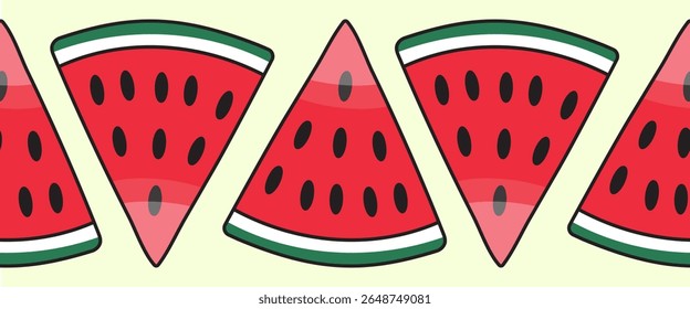 Seamless summer pattern. A border of watermelon slices. Vector illustration