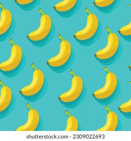 Seamless summer pattern. Bright pattern with juicy yellow bananas on blue background. Vector illustration for articles.  