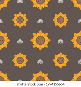 Seamless summer pattern with bright sunflowers and bees. Perfect for fabric, textile, nursery wallpaper