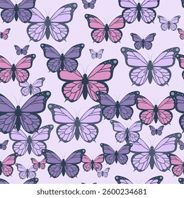seamless summer pattern with butterflies in purple tones