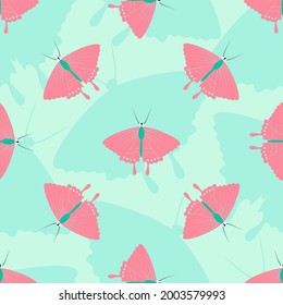 Seamless summer pattern butterfly with silhouette of insect. Vector background. Template of fabric textile, clothes print, cover, wallpaper, wrapping paper. Flat design. 