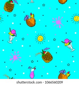 seamless summer pattern cocktails, children print