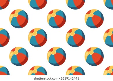 Padrão de verão sem costura com colorido desenhos animados bolas de praia infláveis em segmentos vermelhos, amarelos e azuis. Plano de fundo filho