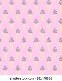 Seamless summer pattern of colorful ice cream cones. vintage background