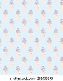 Seamless summer pattern of colorful ice cream cones. vintage background