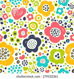 Seamless summer pattern in the concept of children's drawings. Seamless pattern can be used for wallpaper, pattern fills, web page, surface textures.