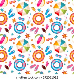 Seamless summer pattern with cute beach icons