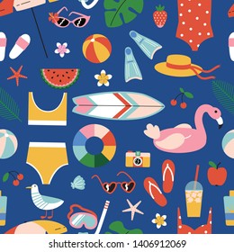 Seamless summer pattern in cute cartoon style