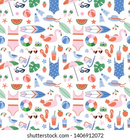 Seamless summer pattern in cute cartoon style