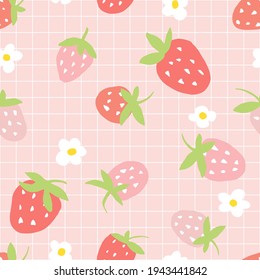 Seamless summer pattern with cute hand drawn strawberries