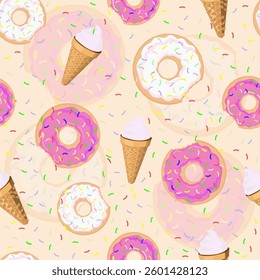 seamless summer pattern with donuts and ice cream