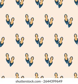 Seamless summer pattern with elegance blue slingback heels and bow. Cartoon vector background