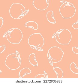 Seamless summer pattern featuring hand-drawn peaches. Fun, colorful and fresh pattern for summer. Ideal for digital printing, decoration or printing on objects. Vector illustration.