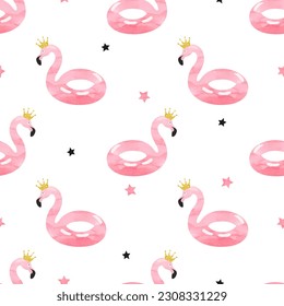 Patrón veraniego sin inconvenientes con anillo de goma flamingo. Impresión de vectores para niños