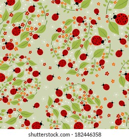 seamless summer pattern with flowers and ladybirds