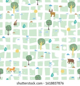 Seamless Summer Pattern with forest animals. For backgrounds, wallpapers, fabric, prints, textiles, wrapping, cards, cover.