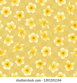 Seamless summer pattern with frangipani plumeria tropical flowers vector background. Perfect for wallpapers, pattern fills, web page backgrounds, surface textures, textile