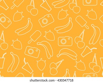 Seamless summer pattern with fruit and objects. Vector.
