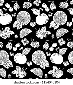 Seamless summer pattern of fruits and berries.