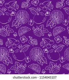 Seamless summer pattern of fruits and berries.
